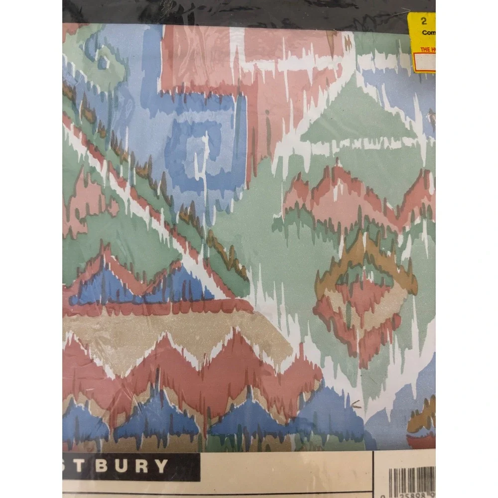 Vintage Westbury Vinyl Shower Curtain 80s Southwest Ikat Pastel 70x72 NOS USA